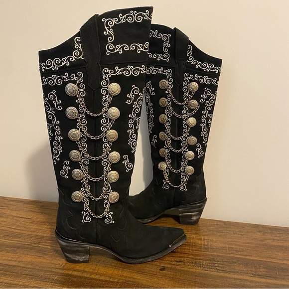 Dan Post Chain Reaction Black and White Leather Boots size 8
